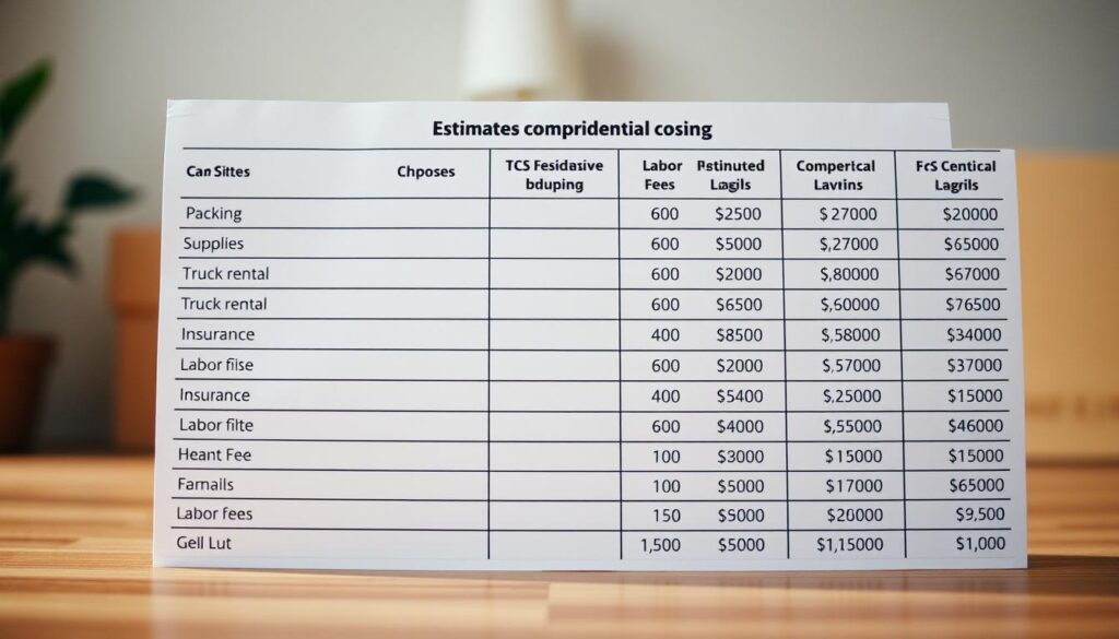 cost estimates for moving cost estimates for moving