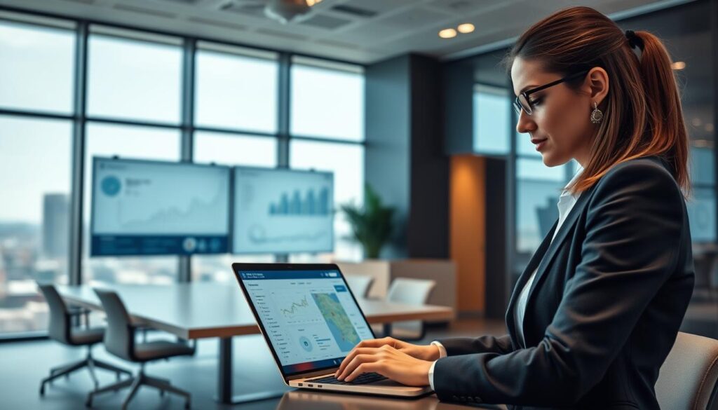 A modern office environment illustrating 