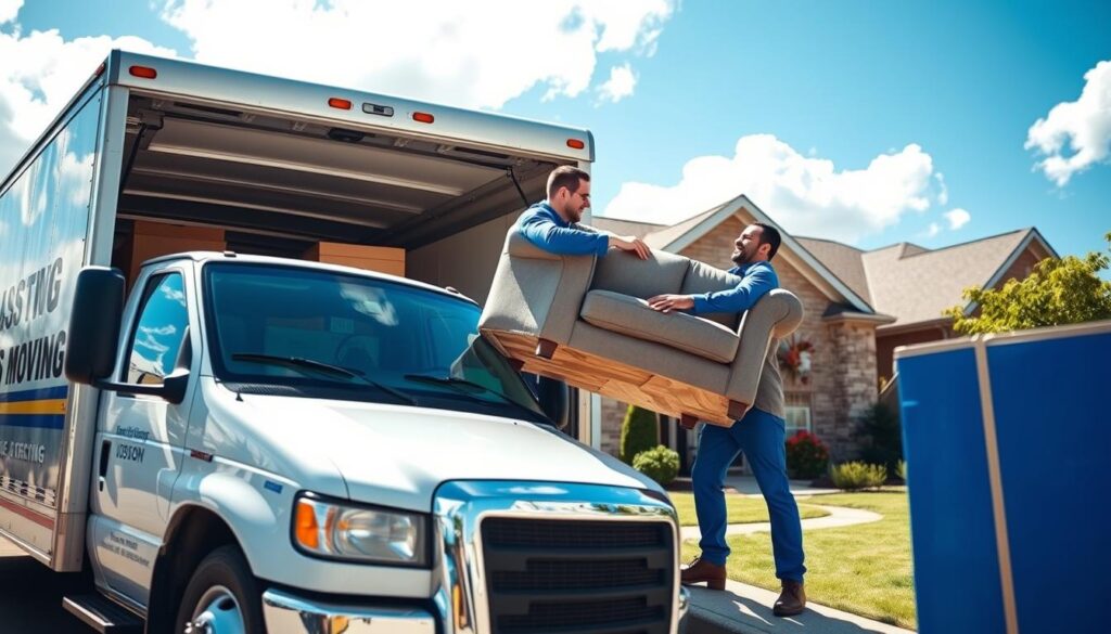 A professional moving truck labeled 
