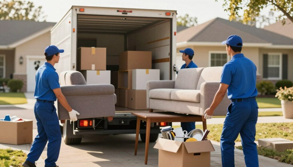 Professional movers handling household items Professional movers handling household items