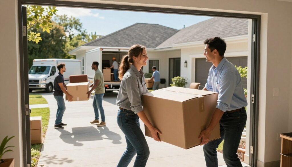 Professional movers helping with a residential relocation